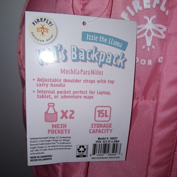 firefly! Outdoor Gear Izzie the Llama Kid's Backpack Pink / Cream Unisex - Picture 2 of 3
